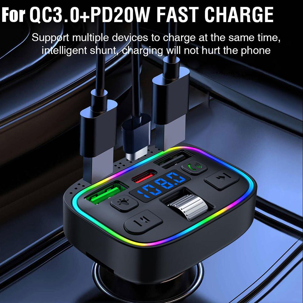 Автомобильный беспроводной FM-передатчик, адаптер 2USB+PD, быстрое зарядное устройство, автомобильный MP3-плеер без помощи рук, DC12-24 В для быстрой зарядки QC3.0+PD20W