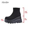 Fashion Suede Wedge Heel Ankle Boots Autumn Square Toe Chunky Platform High Heel Side Zip Boots Classic Solid Black Botas Size35