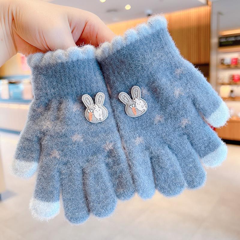 Autumn and winter children's gloves piled and thickened knitted to keep warm, winter fingers cute cartoon baby outdoor play hand guard