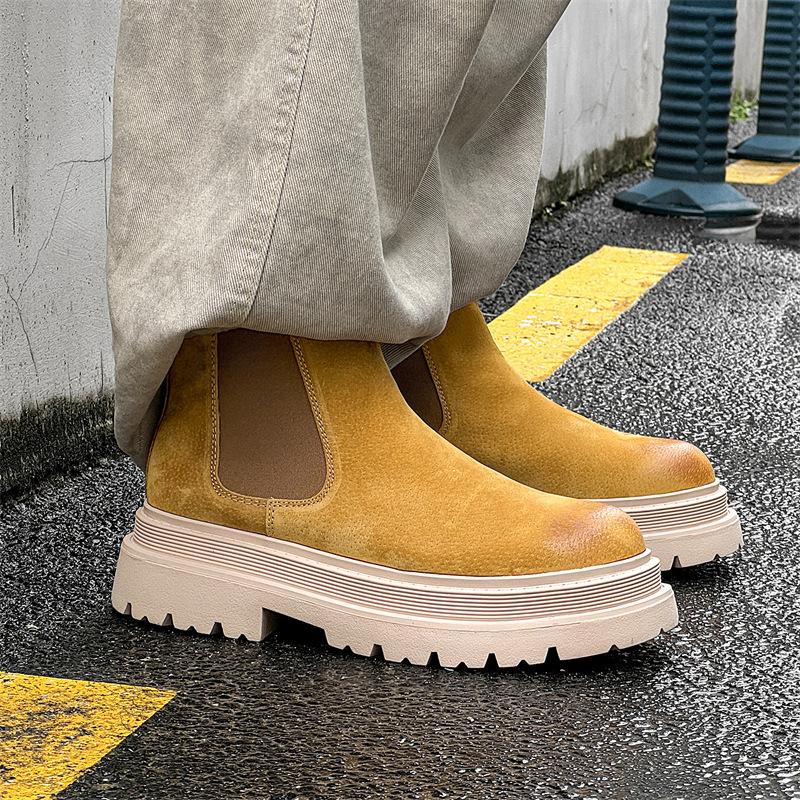 Ботинки челси мужские на платформе ботинки Martin средние короткие ботинки высокие кожаные ботинки увеличивающие внутреннюю высоту мужские ботинки 44161-X