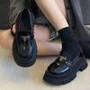 Black Loafers Women's 2025 Spring and Summer New Triangular Standard Thick-soled Heightening Small Leather Shoes Soft Leather Single Shoes