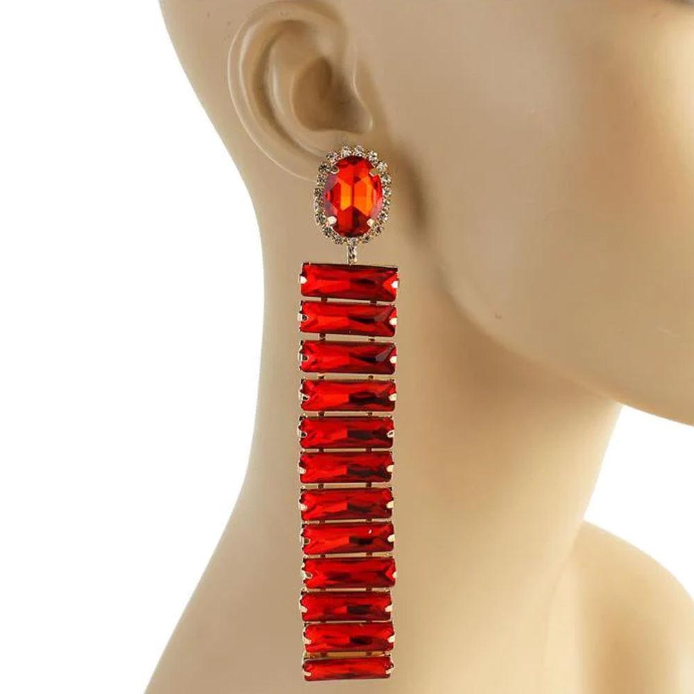 Shiny Colorful Rhinestone Long Drop Earrings Trendy Women Geometric Crystal Earrings Jewelry Accessories