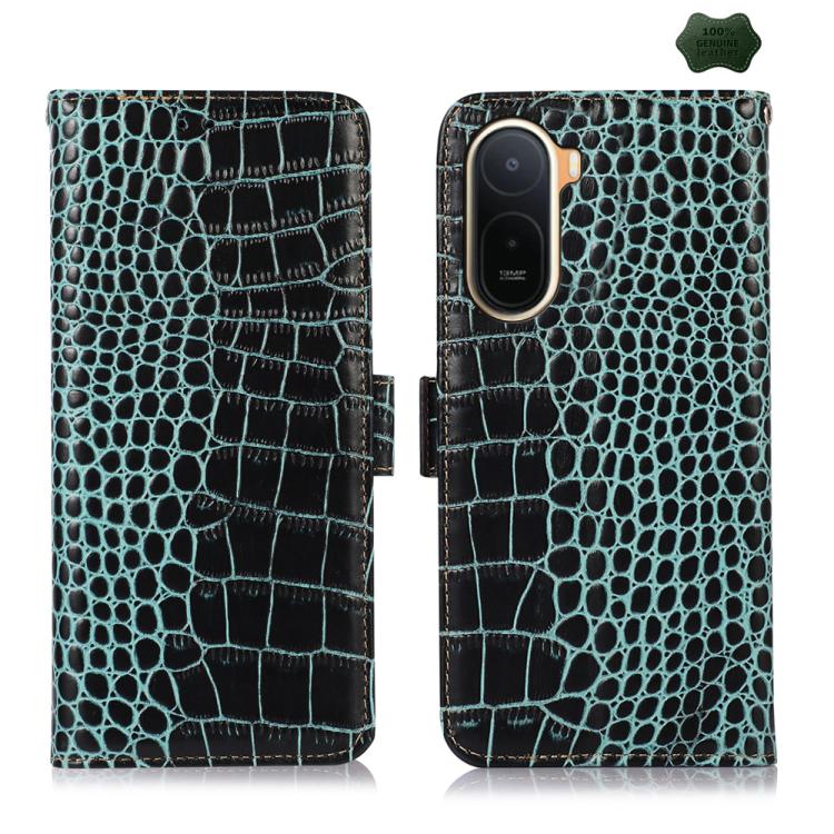 Crocodile Texture Top Layer Cowhide Leather Phone Case For Redmi K100 Pro Max/Poco F9 Ultra 5G, RFID Card Slot Kickstand Wallet Protective Cover
