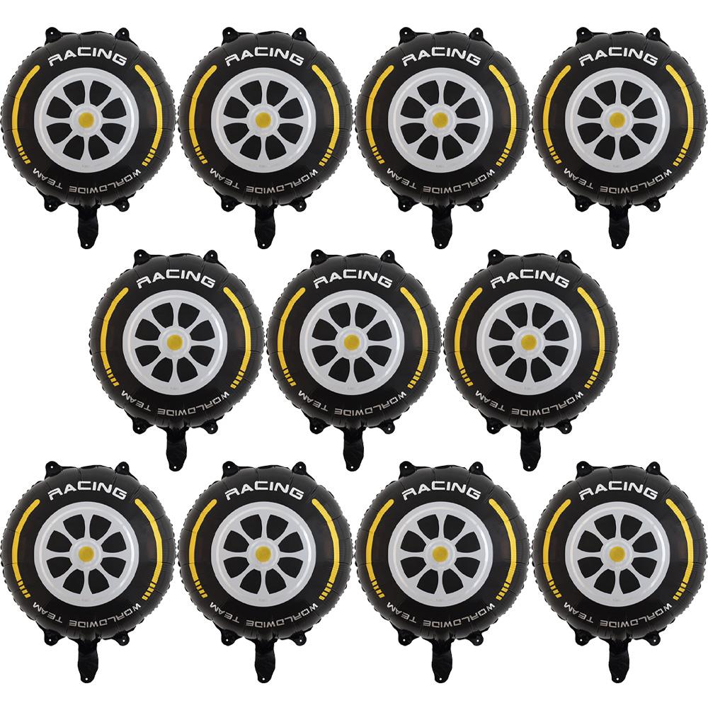 5-Piece Set of 18inch Gold-Edged Tire-Shaped Aluminum Foil Balloons Suitable for Large Racing-Themed Party Decorations and