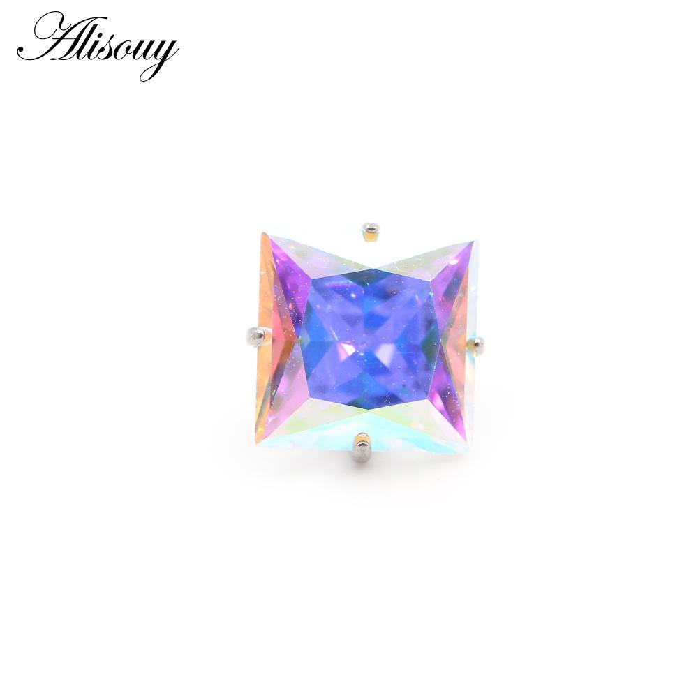 Alisouy 1PC G23 Titanium Externally Thread Square Zircon Lip Labret Rings Ear Stud Earrings Piercing DIY Body Jewelry Accessory