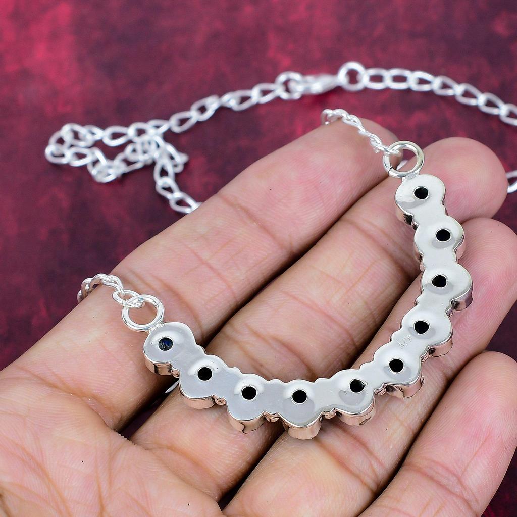 Ожерелье из лазурита Ювелирные изделия ручной работы, ожерелье из стерлингового серебра 925 пробы Дизайнерские украшения из драгоценных камней Регулируемая цепочка Ожерелье Подарок для мамы