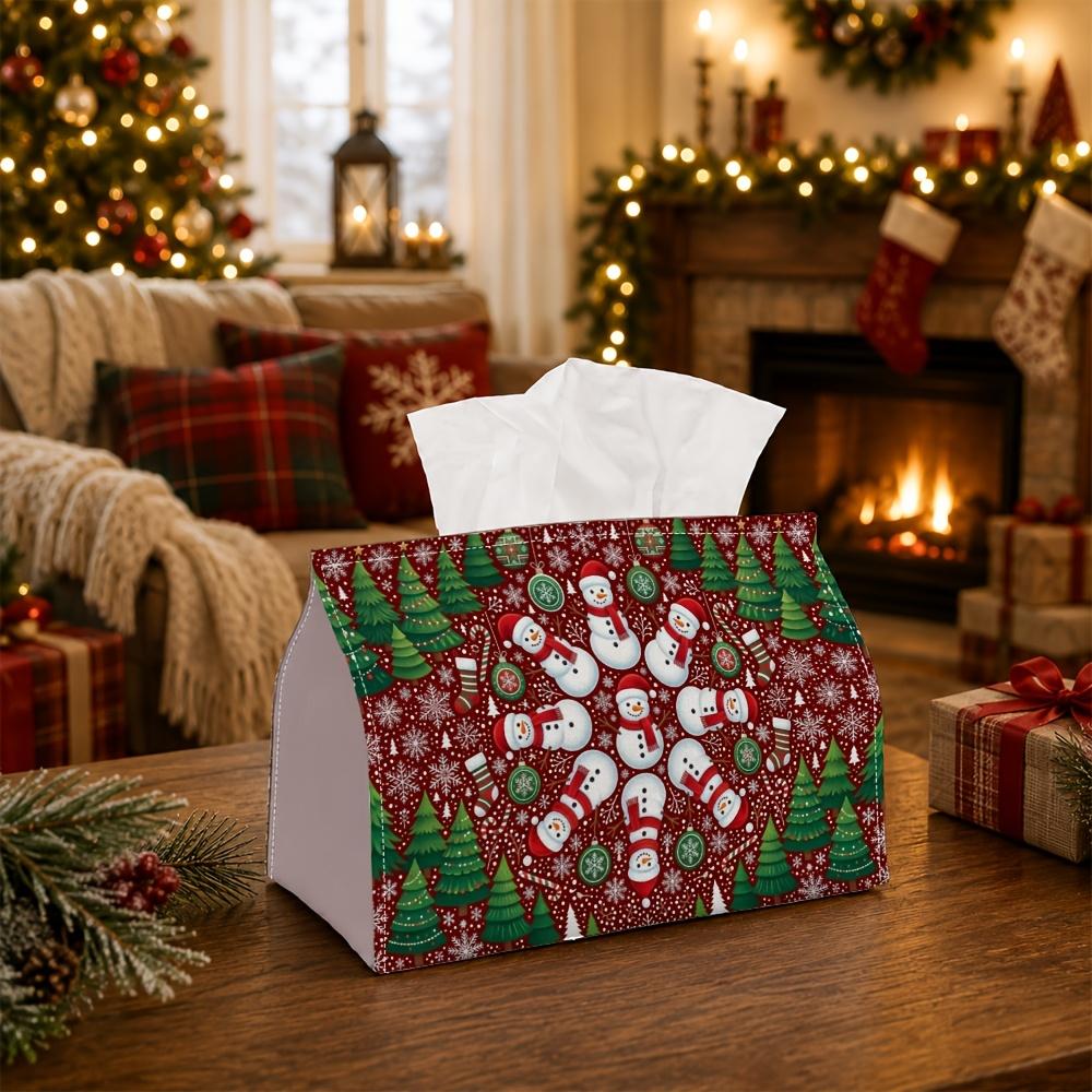 1pc Boho Festive Abstract Tissue Box - Snowman Geometric Arrangement Napkin Storage Box, Suitable for Rolls/facial Tissues/single Sheets,available for