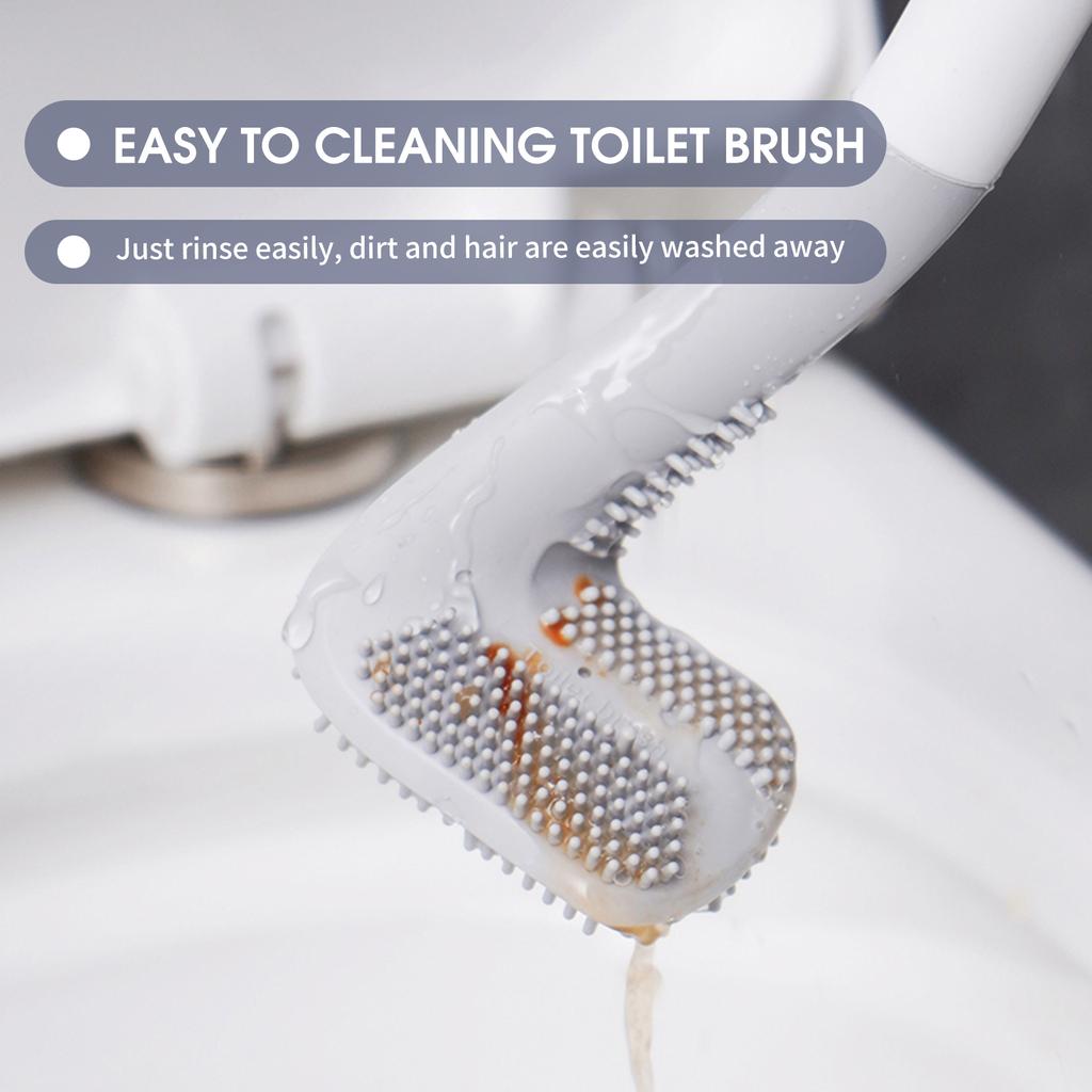 Toilet Brush and Holder Wall-mounted TPR Bristles Toilet Brush Cleaner No-drilling Bathroom Deep