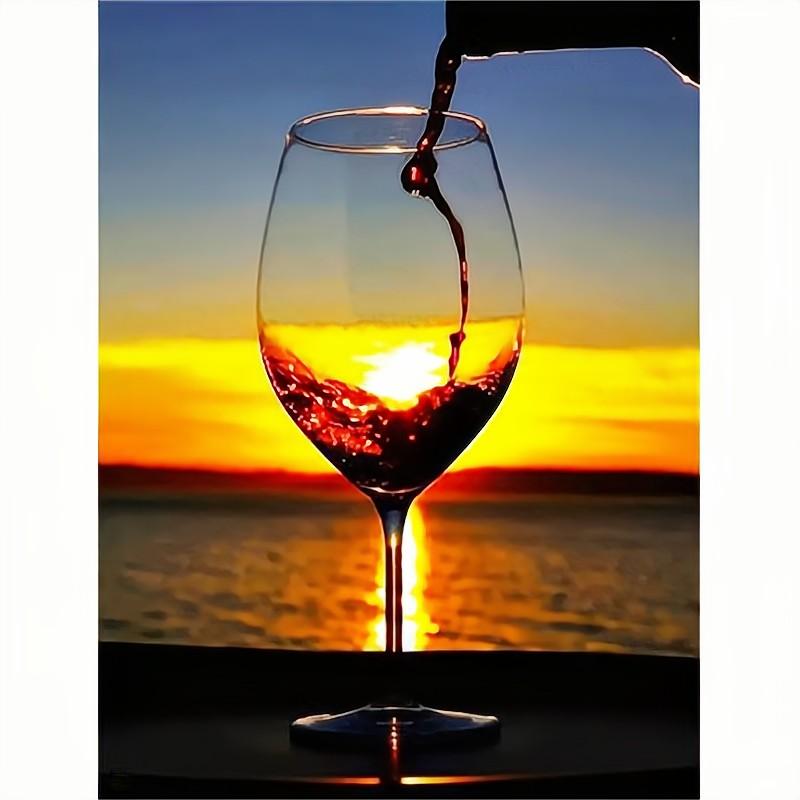 5D Diamond Painting Landscape Embroidery Wine Glass Full Round Diamond Art Rhinestone Mosaic Decor For Home 30x40cm/12x16inch