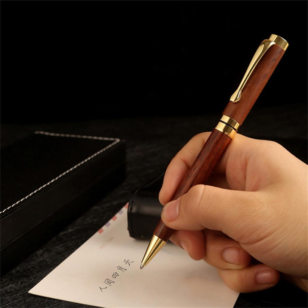 Metal Ballpoint Pen Wood Signing Pen Office Signature Pen Business Gift Pen Twist Open/Close for Office Hotel Reception