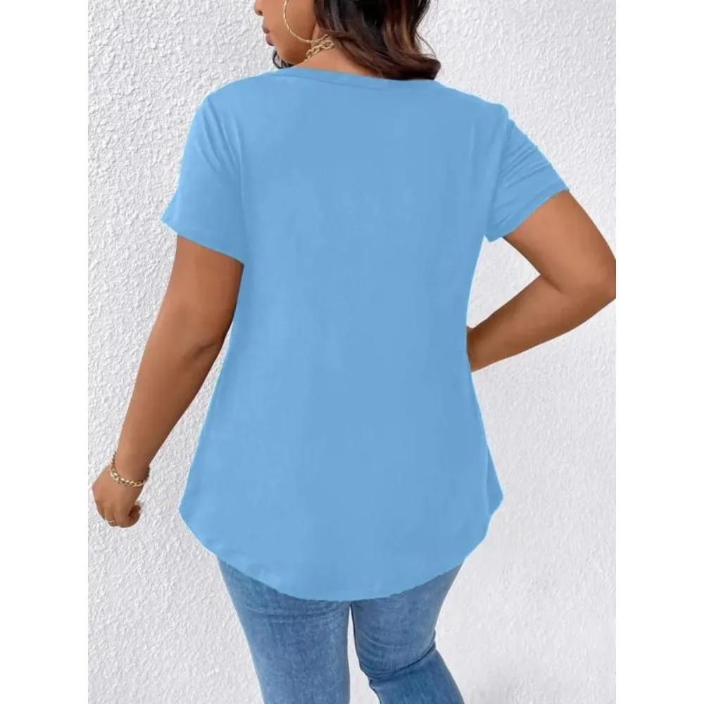 Plus Size Spring Summer Women's Casual Solid V-neck Short Sleeved T-shirt Women Comfortable and Fashionable T-shirt