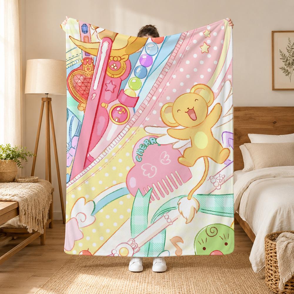 Плед с изображением Аниме Cardcaptor Sakura, 240 г/м², Фланелевое одеяло, Подходит для диванов, кроватей, офисов, Изысканный подарочный плед