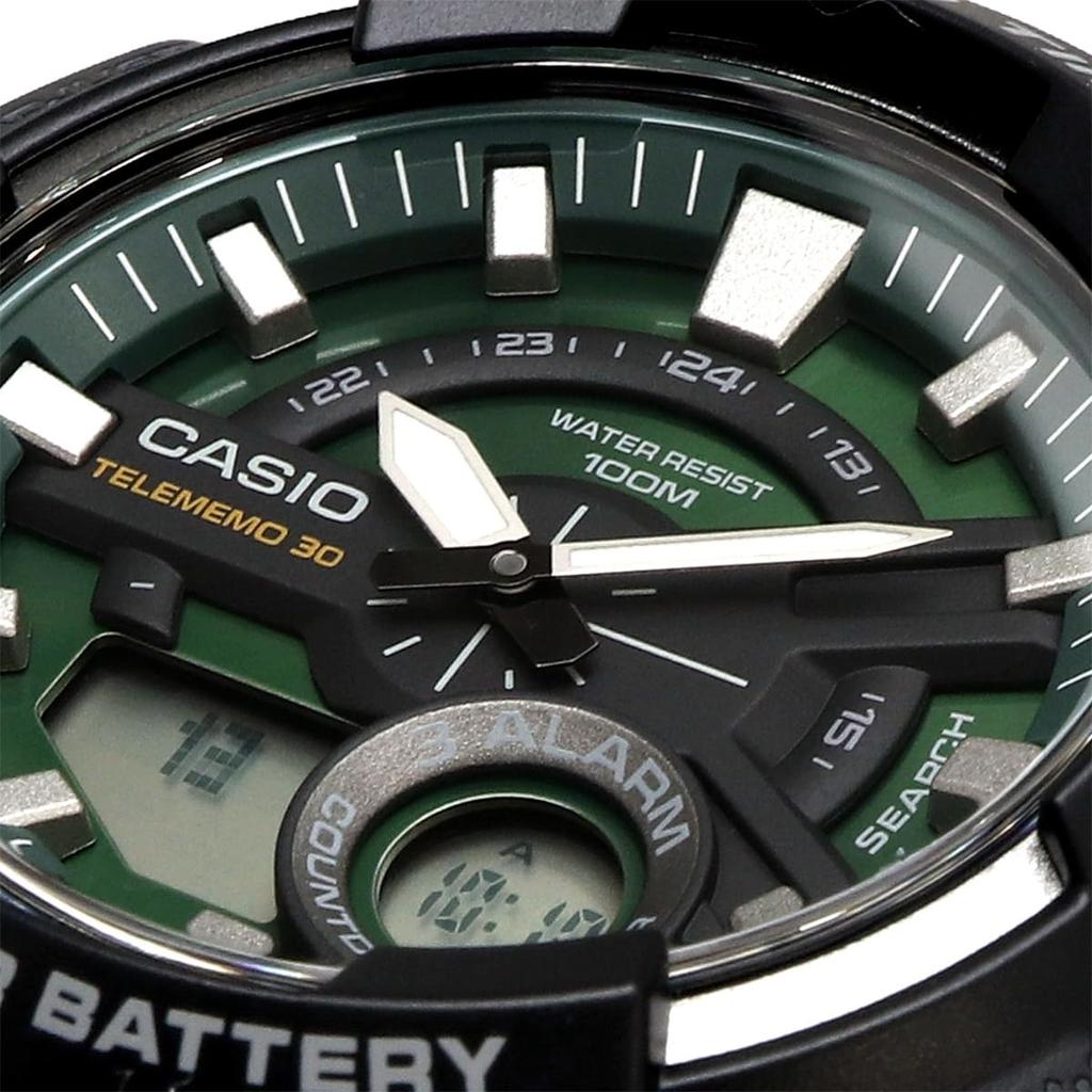 Casio World Time Ana-Digi Quartz Watch AEQ-110W-3A2V Men's Green Sunburst Dial Black