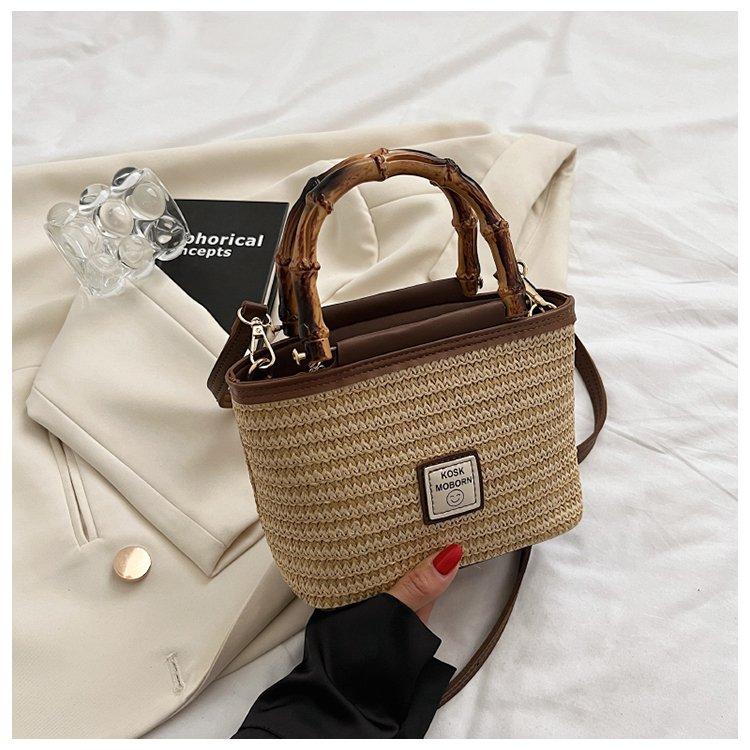 Текстурированная тканая сумка с бамбуковой ручкой для туризма и отдыха в Таиланде, модная соломенная тканая сумка через плечо