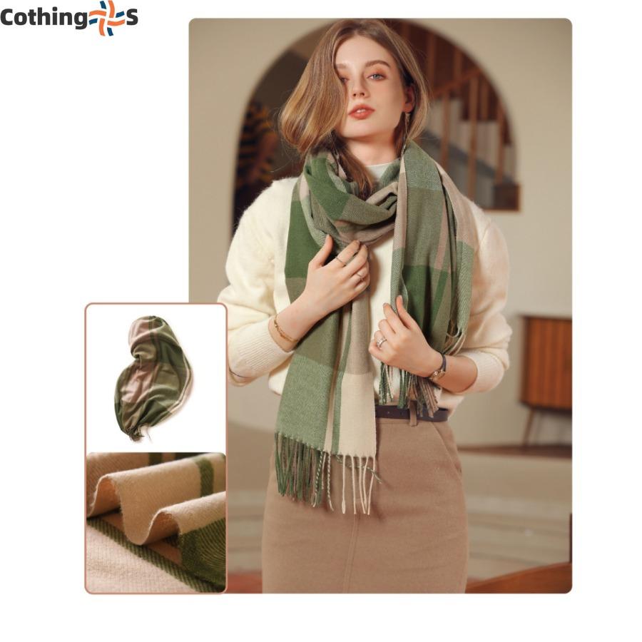 Plaid Faux Cashmere Scarf Winter Scarf Female Shawl Thickened Warm Tassel Scarf