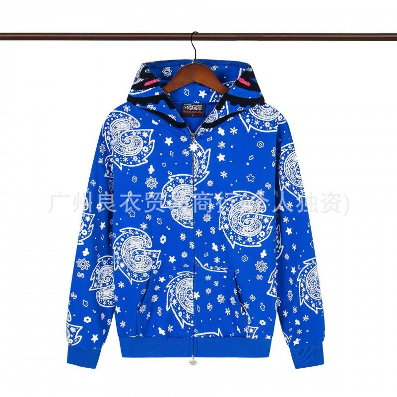 GLO GANG Streetwear Hooded Zip-Up Sweatshirt Unisex Oversized Cartoon Print Casual Pullover Teens Adults