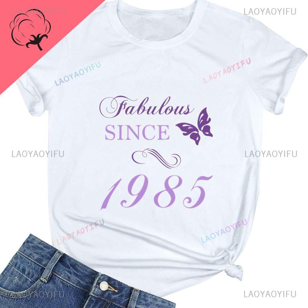 40YearLucky TShirt Fabulous SINCE 1985 Summer Fashion ShortSleeved Patterned Cotton TShirt