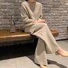 Women Fashion Ageing Knitted Suit Spring and Autumn Wind Retro Loose Open Sweater Wide Leg Pants Plus Size