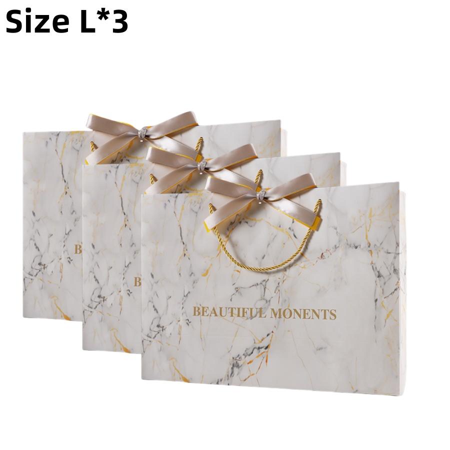 3 шт. Подарочный пакет с мраморным узором День рождения Фестиваль Вечеринка Белый Сумка-тоут для хранения Золотая лента Упаковка для выпечки Подарочный бумажный пакет