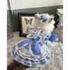Original Hamdmade Pet Dog Clothes Pure Cotton Blue Lace Bow Party Princess Dresses For Small Medium Dog Poodle Puppy Coat Skirts