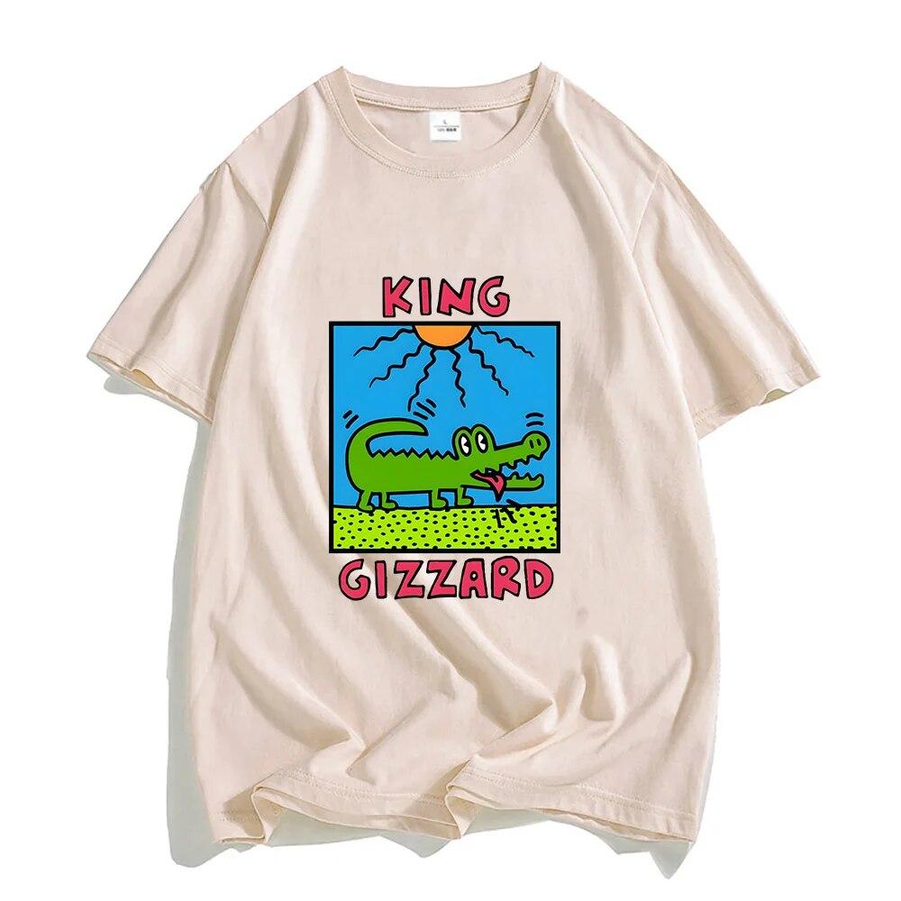 Футболки King Gizzard & The Lizard Wizard, унисекс, футболки с изображением крокодила и солнца, футболки из 100% хлопка, высокое качество, унисекс, с комиксами, СВОБОДНЫЕ