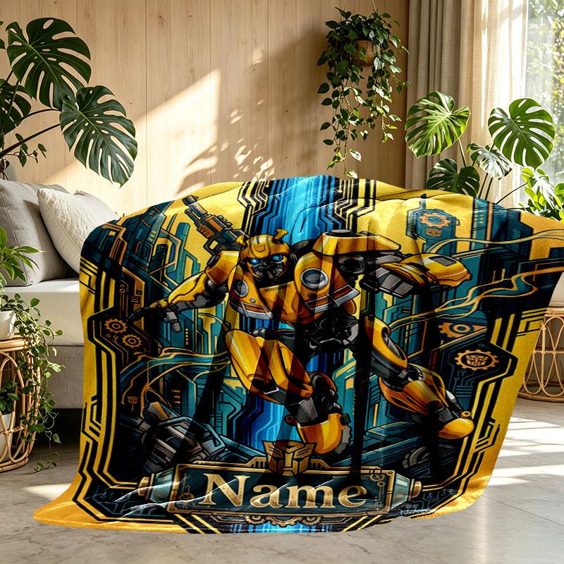 Custom Name Personalized Bumblebee Print Blanket, Home Decor, Bedroom, Sofa, Camping, Couch, Gifts for Birthday Christmas