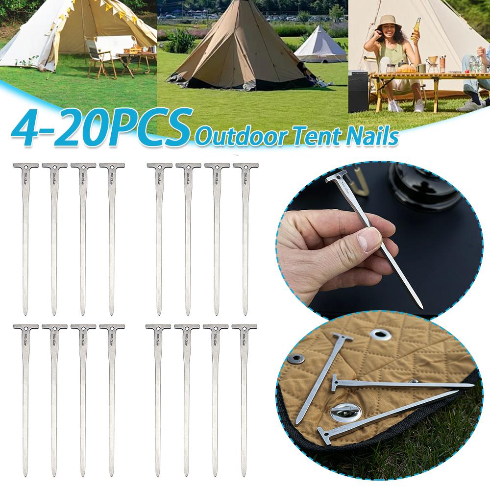 4-20PCS 12cm Tent Ground Stakes with Hole Hiking Tent Nails Stainless Steel Camping Tent Spikes for Camping Canopy Awning