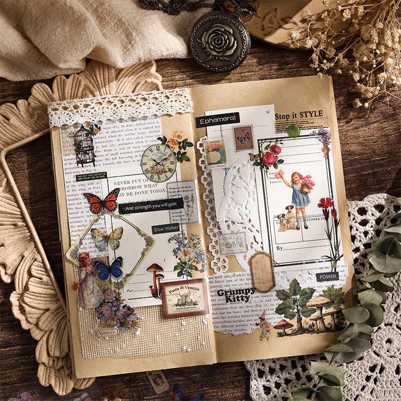 100Sheets/pack Vintage Stickers Waterproof PET Material Children Stationery Sketchbook Diary Scrapbook Supplies for Kids