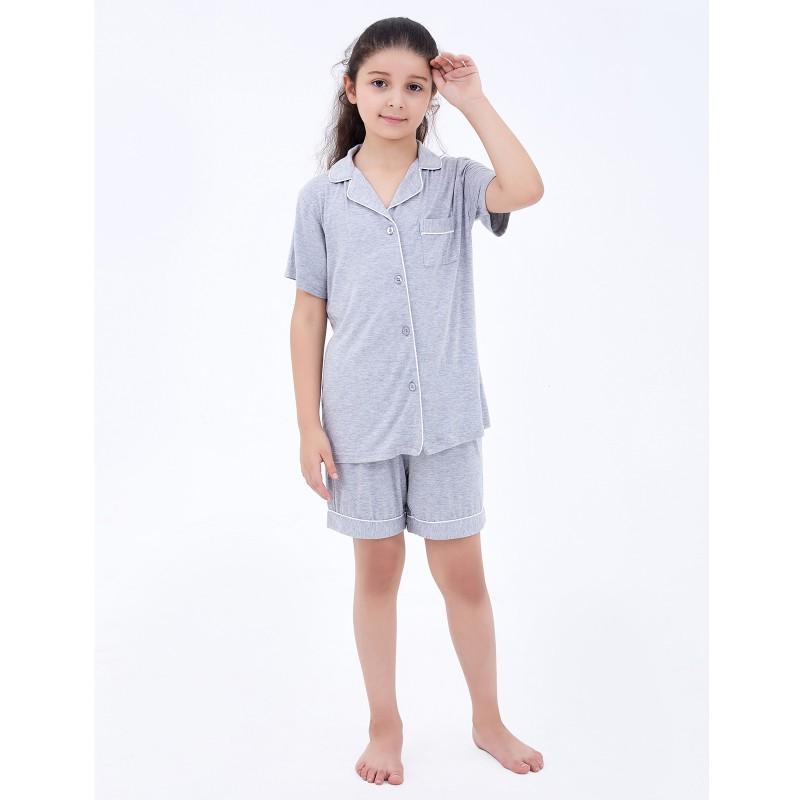 2026 Girls Short Sleeve Shorts Pajama Set Modal Comfort V Neck Kids Homewear