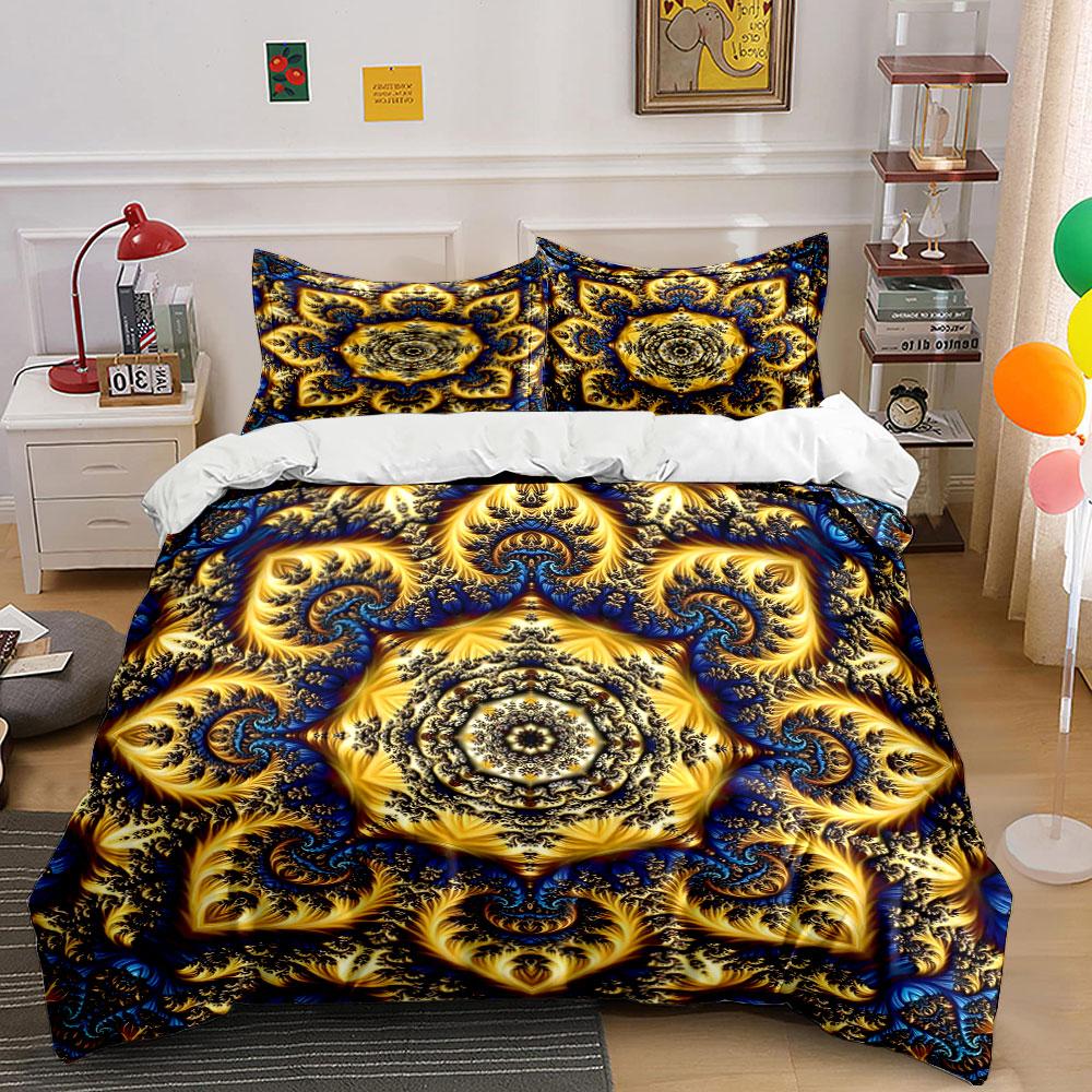 Golden fractal elegance. Bedding sets Duvet covers Pillowcases(1* Duvet Cover 2* Pillowcases without duvet insert)