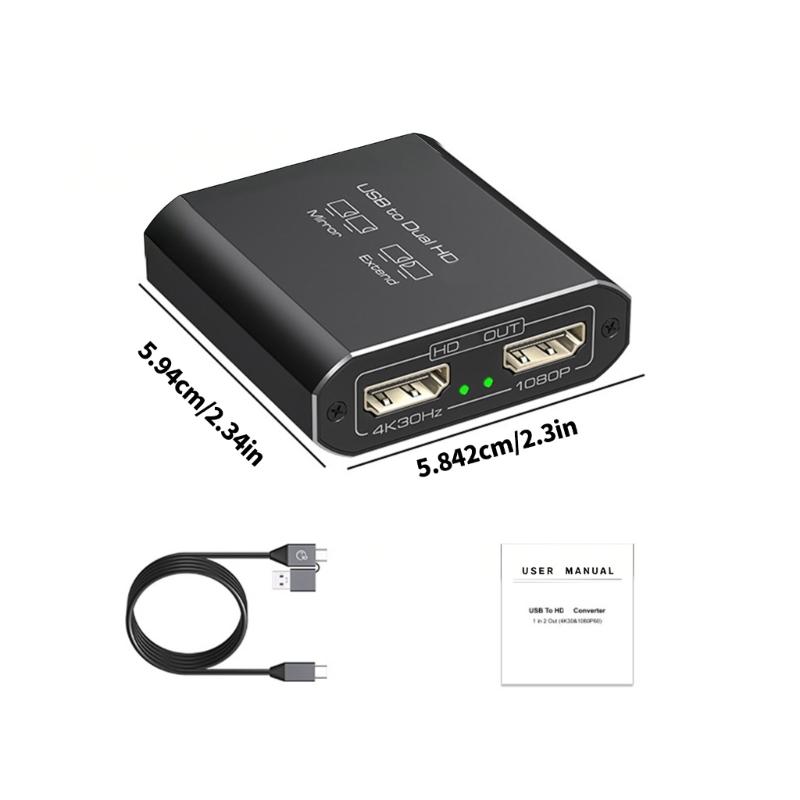USB-разветвитель на HDTV Разрешение 1080P@60Hz 1 Вход 2 Выхода Двойной HDTV-адаптер Поддержка Расширенного для ПК Настольного компьютера
