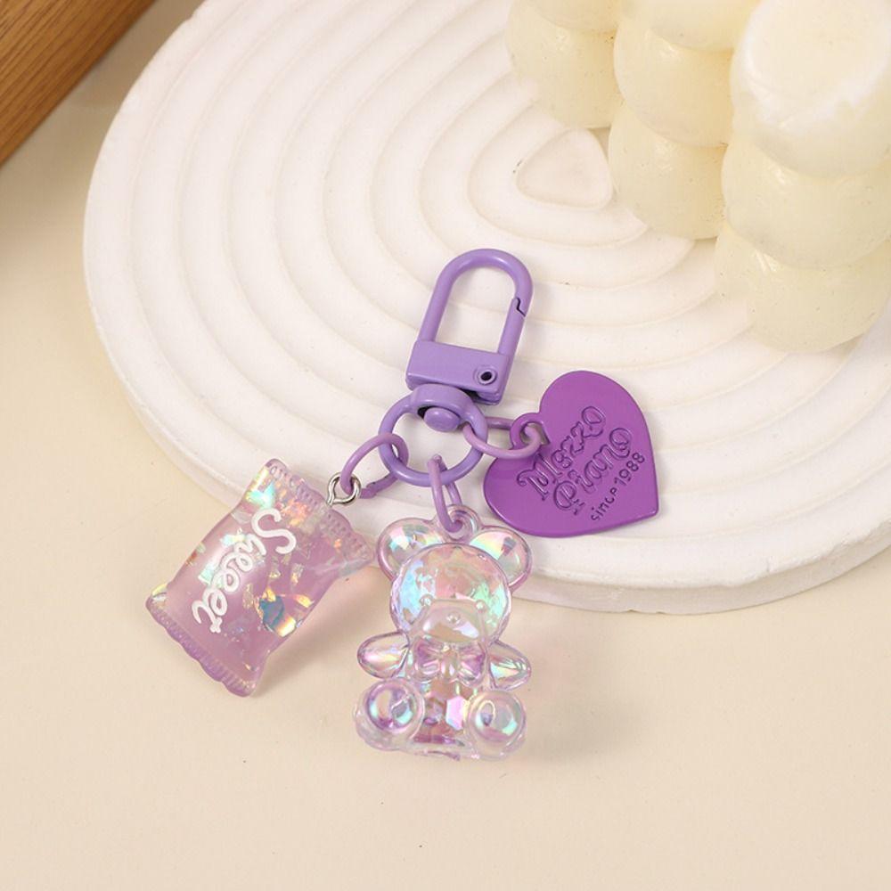 Candy Color Bling Heart Bear Key Ring Transparent Lovely Bag Pendant Car Accessory