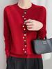 Colorful Button Cardigan: Stylish Spring/Autumn Round Neck Fine Knit Long Sleeve Wool Sweater for Women