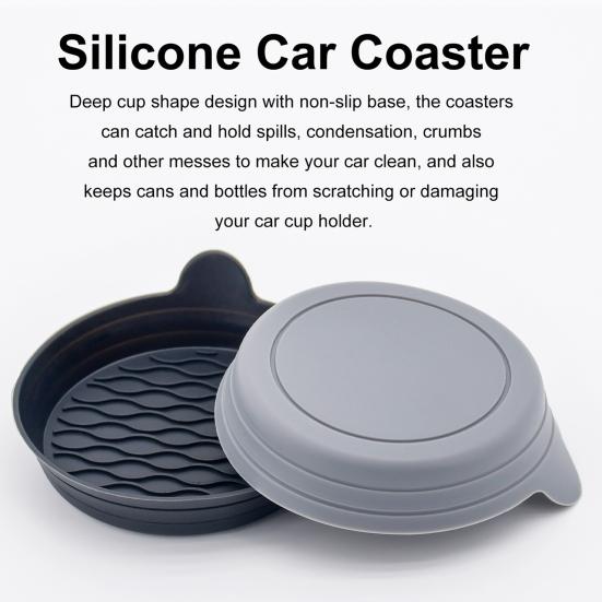 Car Cup Coaster Silicone Non-Slip Water Cup Mat with Finger Groove Design Washable Car