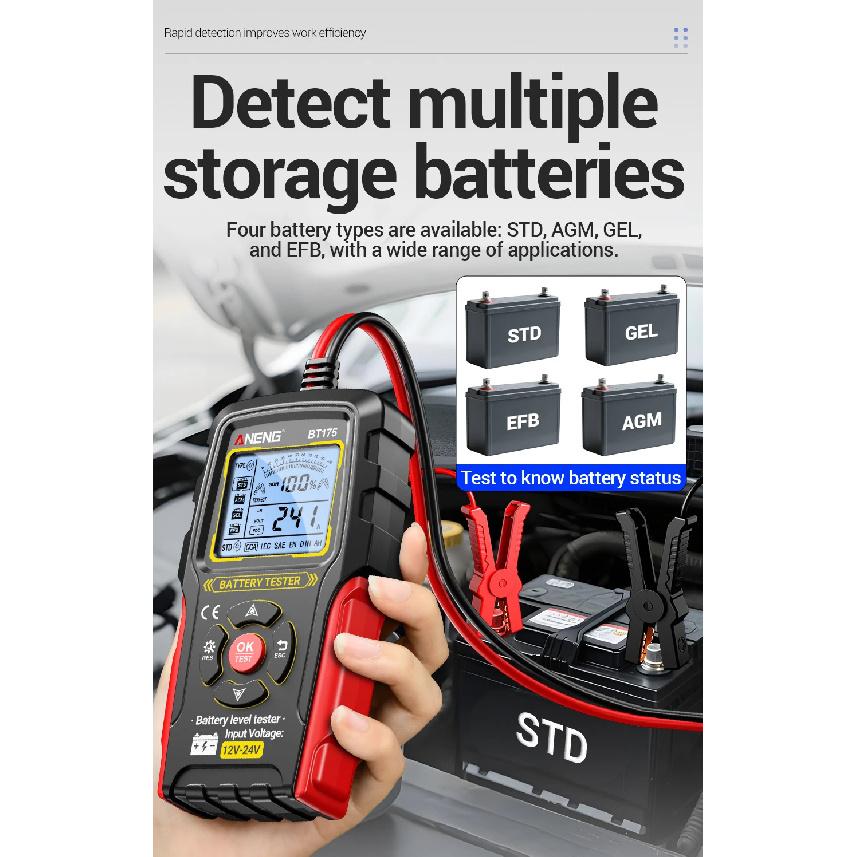 12V 24V Car Lead-Acid Battery Tester Analyzer Auto Load Test ANENG BT175 50~ 1999CCA Charging Circuit Loads Diagnostic Tools