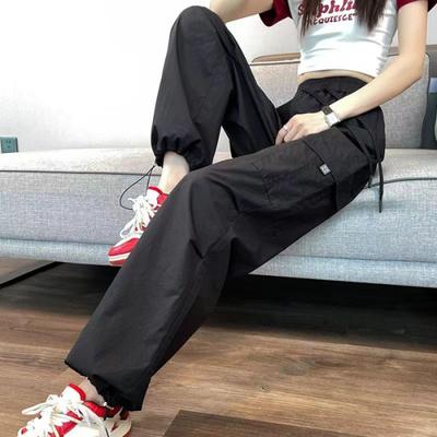 Винтажные рабочие брюки Новые широкие прямые брюки с высокой талией и завязками на шнурке Повседневные облегающие спортивные брюки с обтягивающими штанинами