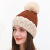 Hat women's winter velvet thickened warm knitted hat hairball color matching lace wool hat new pullover hat