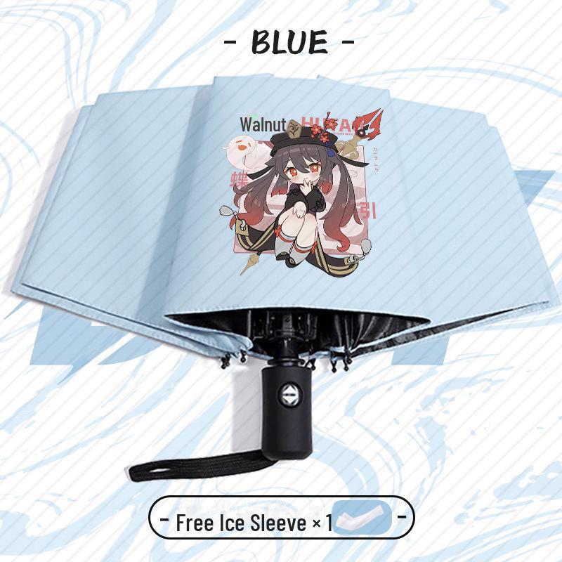 Зонт Genshin Impact Automatic складной с защитой от ультрафиолета для учеников начальной школы - устойчив к ветру, подходит для использования в солнечную и дождливую погоду