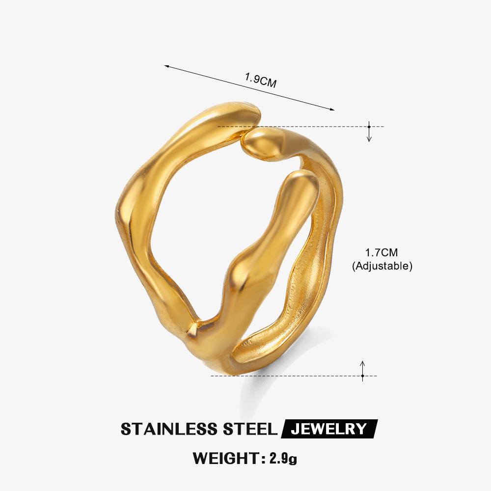 Stainless Steel New Gold Color Creative Handmade Rings for Women Irregular Wave Smooth Engagement Simple Jewelry Adjustable Ring
