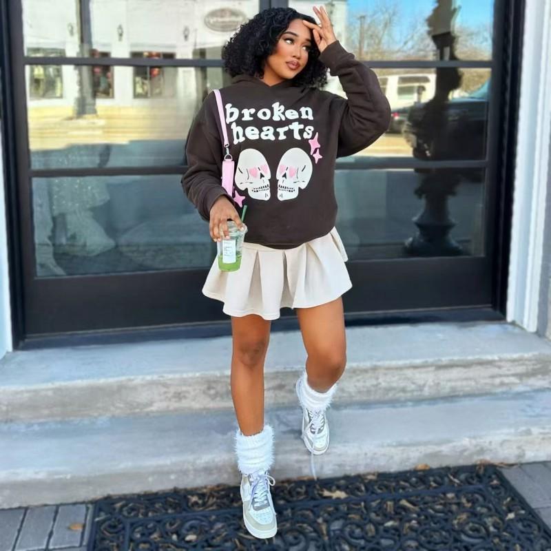Broken Planet Oversized Hooded Sweatshirt With Puff Print Graphic Streetwear Unisex Casual Pullover Teens