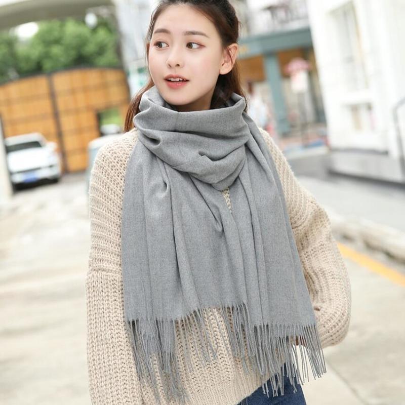 Женский зимний шарф, шарфы из чистого кашемира с кисточкой, теплая повязка на голову с толстой шеей, женские шали, обертывания