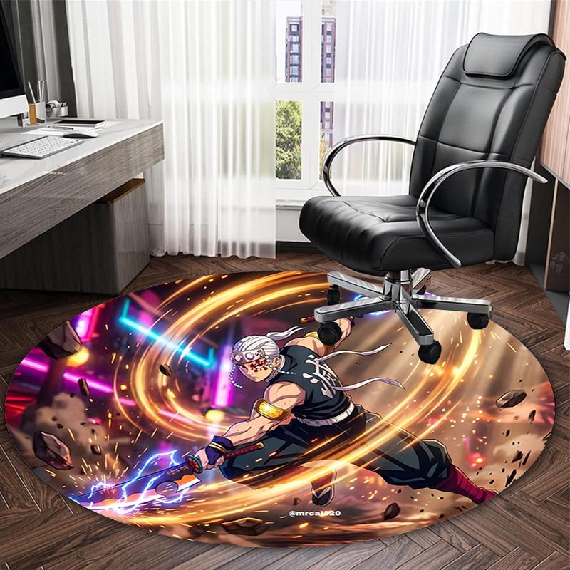 1pc Uzui Tengen  Carpet, Round Rug, Comfortable, Suitable for Entryways, Living Rooms, Office, And Bedrooms, Christmas Decoration