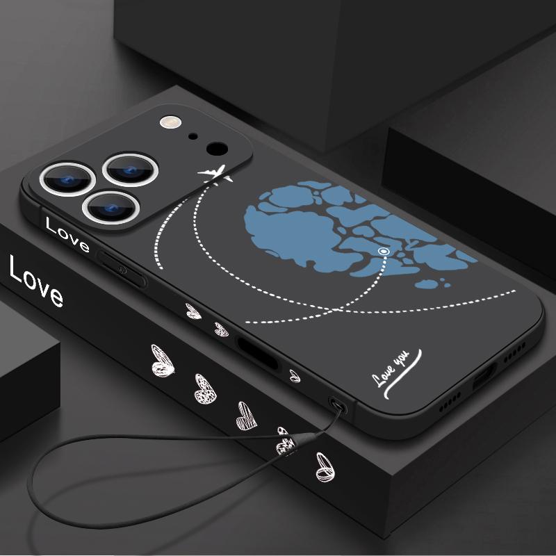 Мягкий чехол-ремешок из ТПУ для iPhone 17 Pro Max 17e 16 15 14 13 Pro Max 17 16 Pro 16e 11 с узором в виде сердечек, противоударный чехол для телефона