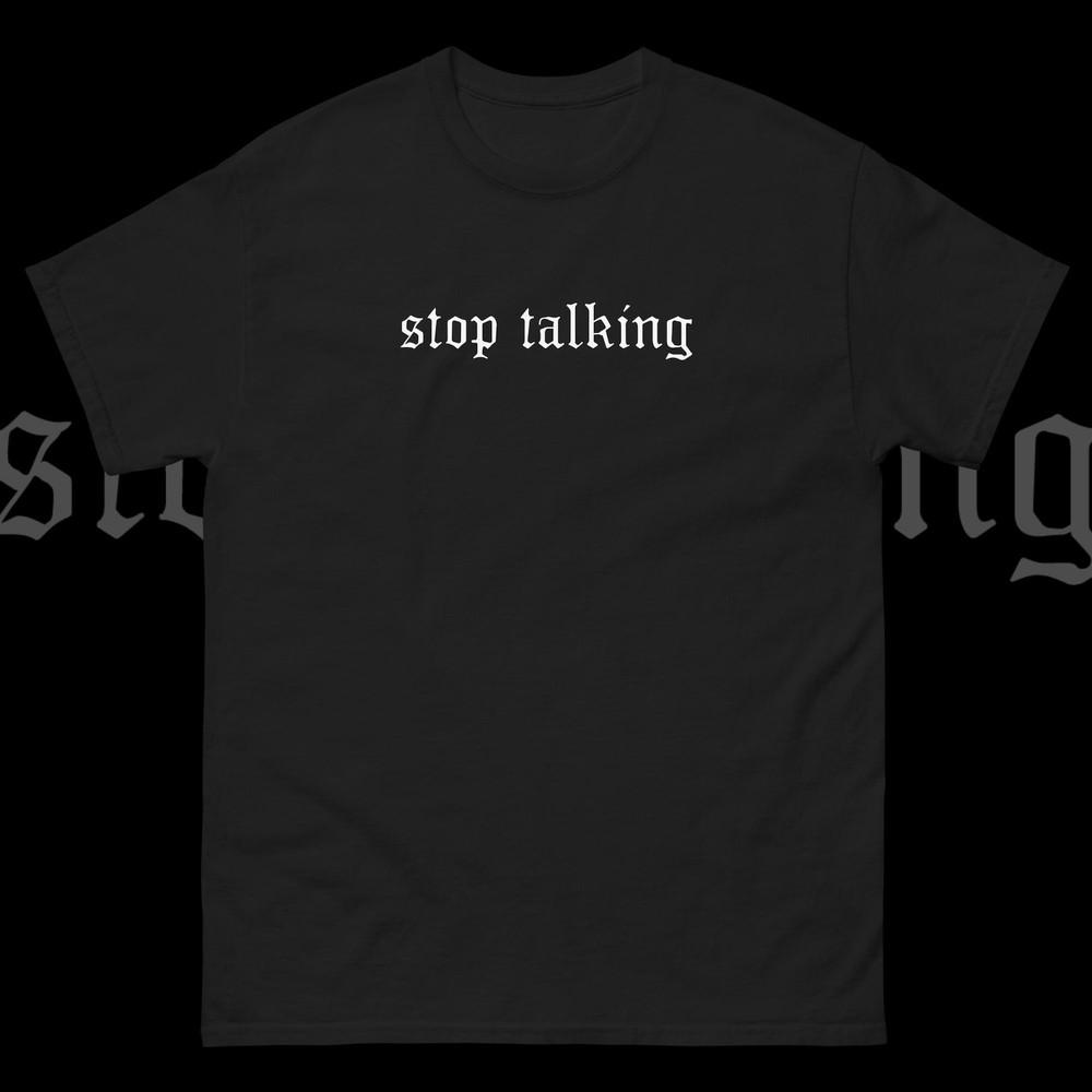 Футболка "Stop Talking" (Перестань говорить) Саркастическая, в стиле ню-готика, софт-гранж, пастельные тона, тумблр, готика, унисекс.