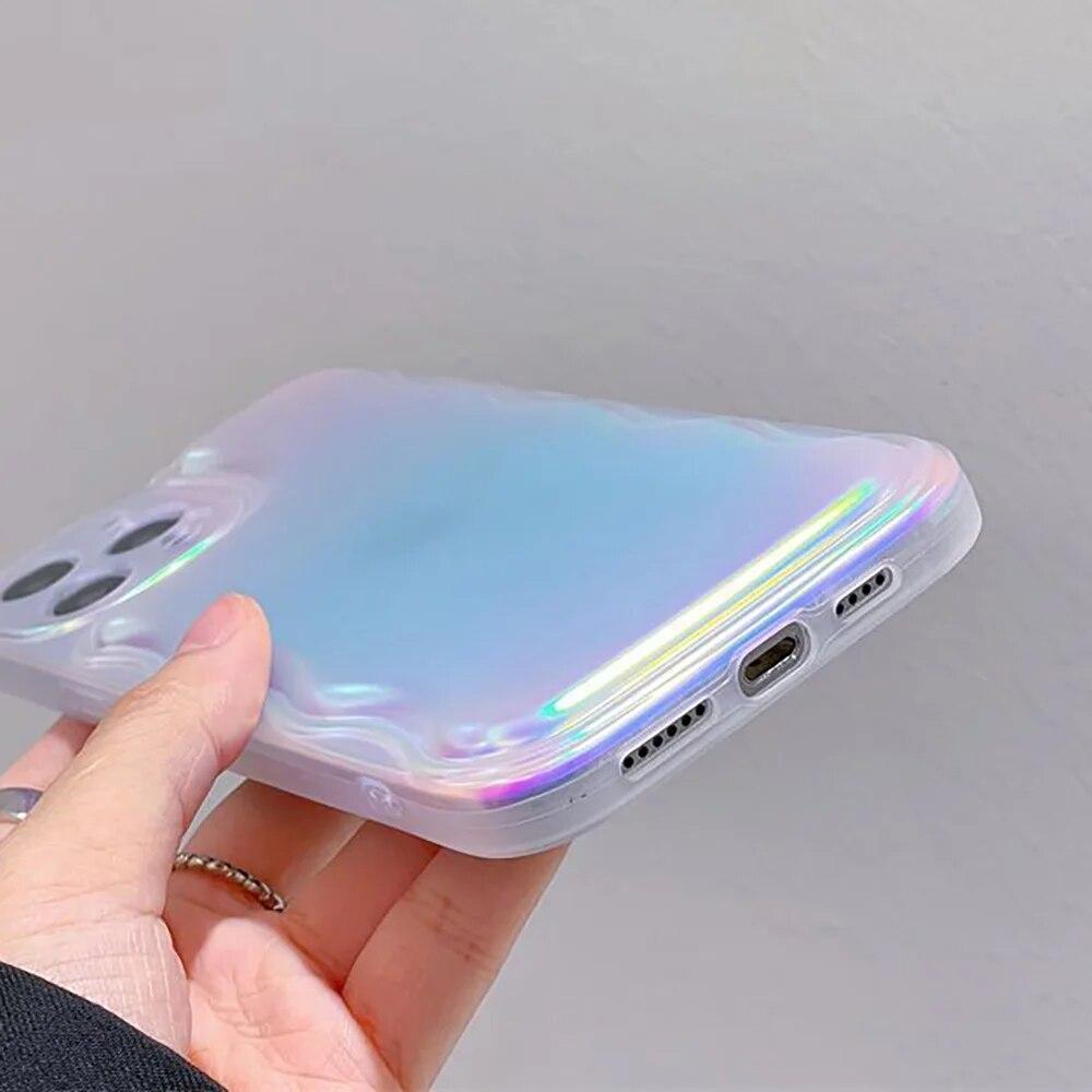 Laser Glitter Phone Case For iPhone 14 Pro Max 13 12 11 Case iPhone XR X XS Max 14pm 13pm 12pm 11pm Fashion Wave Edge Cover Capa