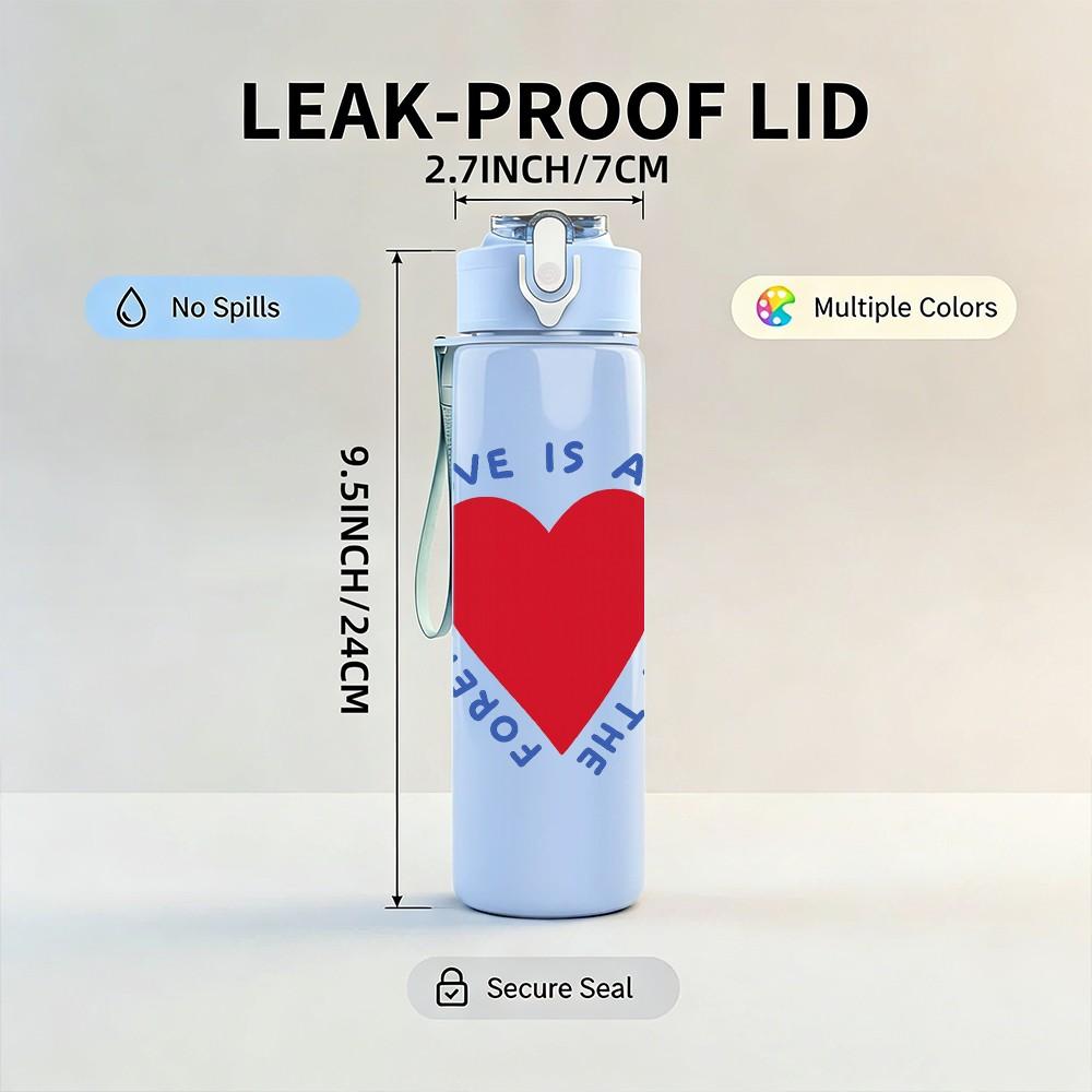 1PC Love Is Not Just A Kiss Heart 750ml Color Plastic Sports Water Bottle Leakproof Flip Straw Lid Suitable for Sports Office Home Use