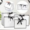 Gift Package Bag White Paper Shopping Bag With Black Ribbon Handle Square For Packaging Wedding Clothes Shoes Gift Box Handbag