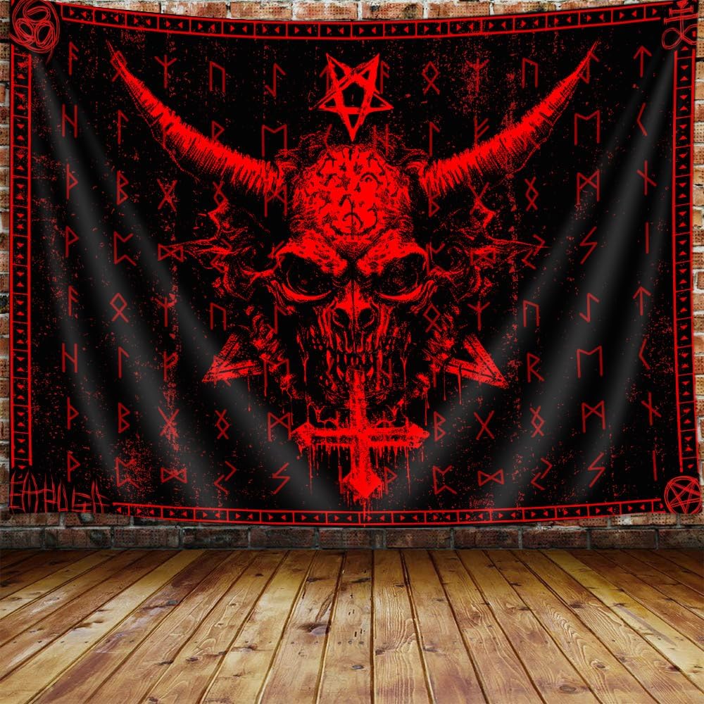 Ptrxobj Goat Head Pentagram Wall Hanging Gothic Devil Demon Symbol Living Room 60x40 inch