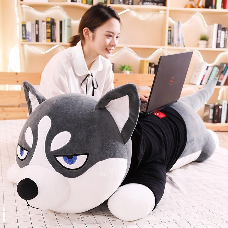 Funny Dressed Husky Pillow Stuffed Doll Stripe Sweater Soft Husky Lying Plush Toy Charming Dog Animals Kids Birthday Gift
