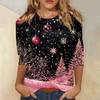 Женская повседневная футболка с круглым вырезом и рождественским принтом снежинок, рукав три четверти, топ, пуловер
